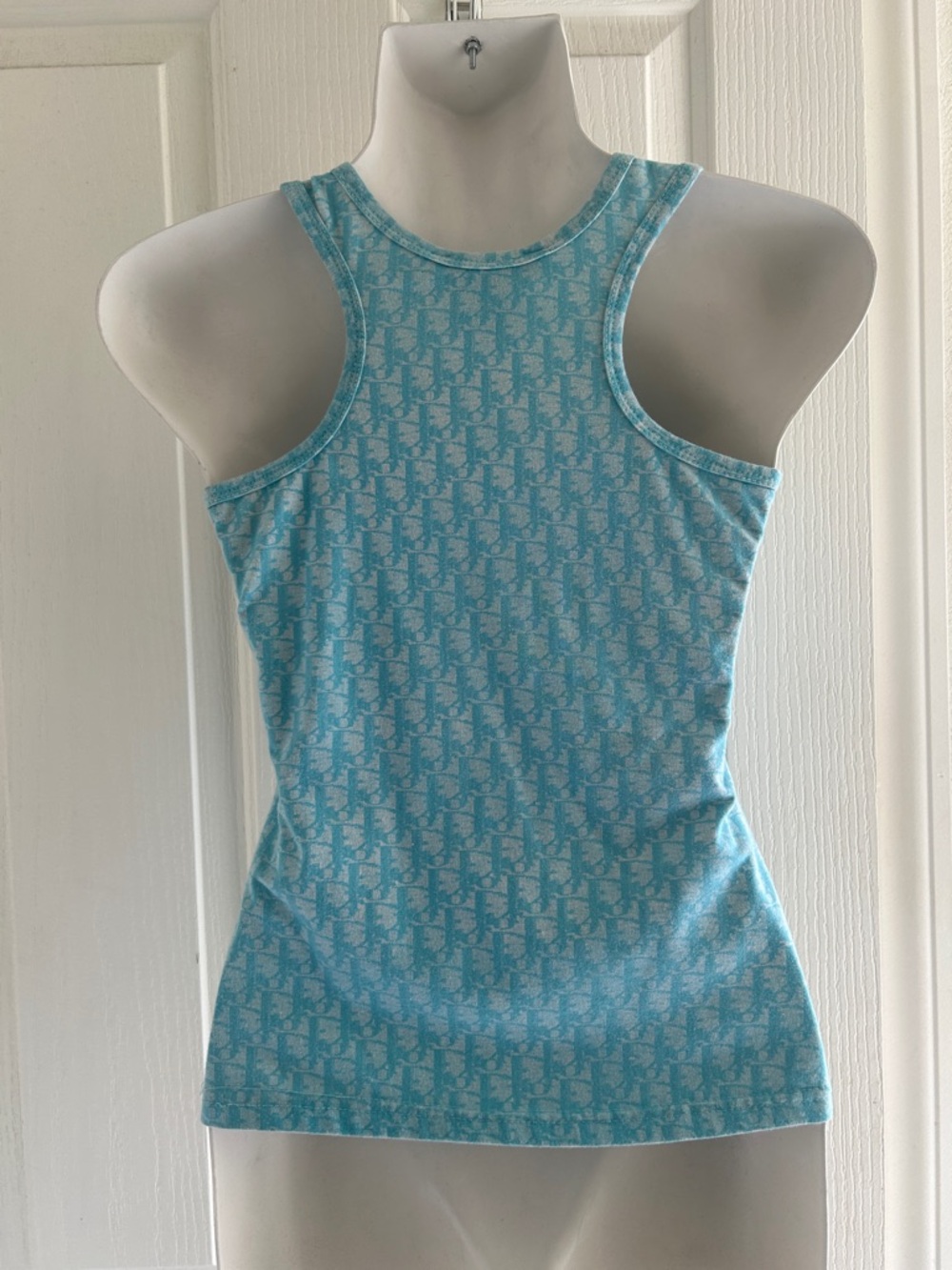 Dior Light Blue Patterned Racerback Tank Top with White Stripes - Picture 3 of 4